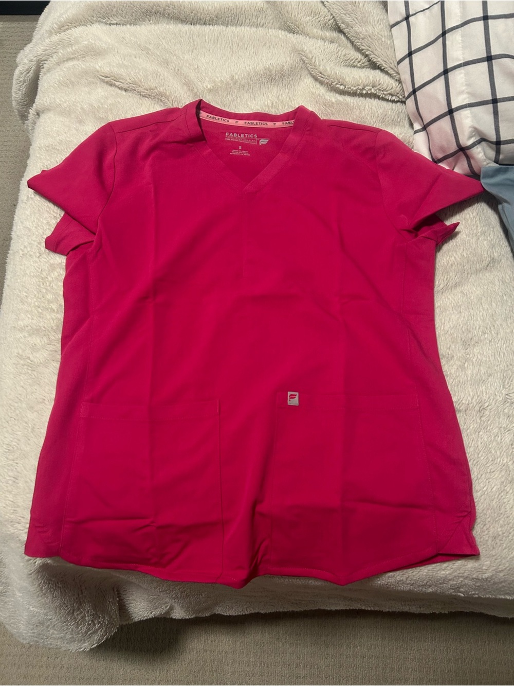 Fabletics Women’s V-Neck Scrub Top and Wide Leg Scrub Bottoms — Fuchsia Pink